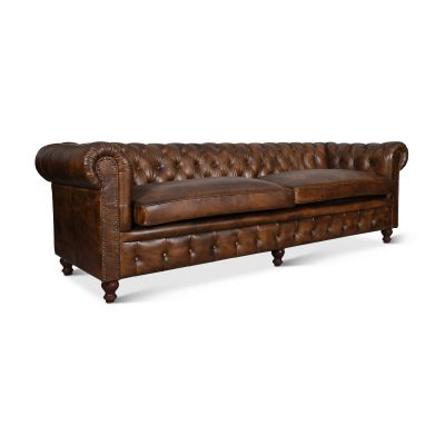 Essex 84" Three Seat Chesterfield Sofa Antique Whiskey Leather