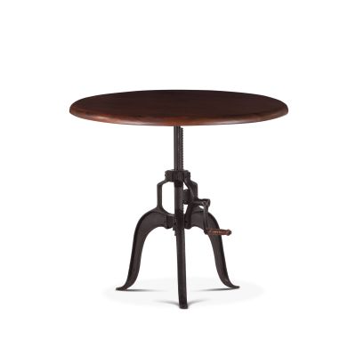 Industrial Loft 30" Adjustable Round Side Table in Walnut