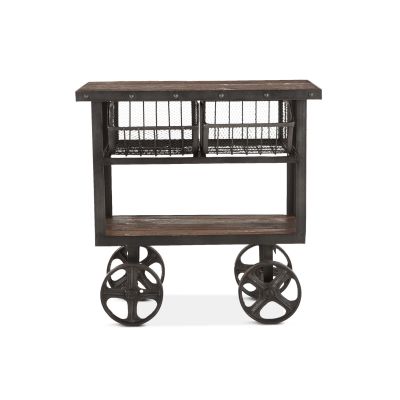 Industrial Teak 36" Reclaimed Wood Utility Cart Table