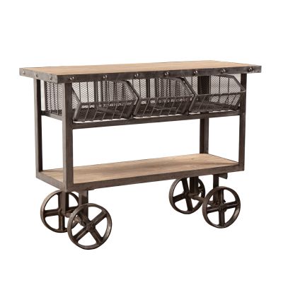 Industrial Teak 48" Reclaimed Oiled Teak Utility Cart Table