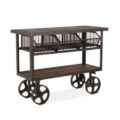 Industrial Teak 48" Reclaimed Wood Utility Cart Table