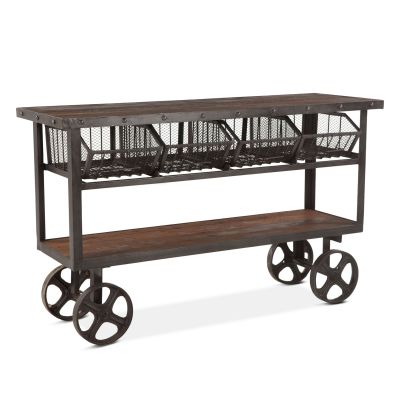 Industrial Teak 60" Reclaimed Wood Utility Cart Table