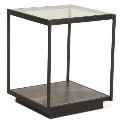 Moab 18" Side Table with Glass Top in Oxidized Black