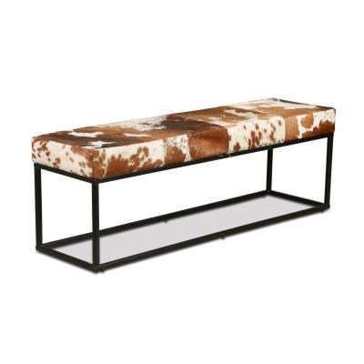New York 54" Iron and Brown Cowhide Leather Bench