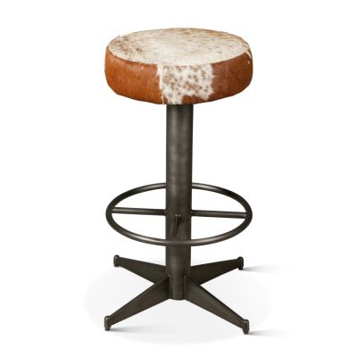 New York 16" Brown Cowhide Leather and Iron Bar Stool