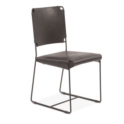 New York 17" Buffalo Leather and Iron Dining Chair Black