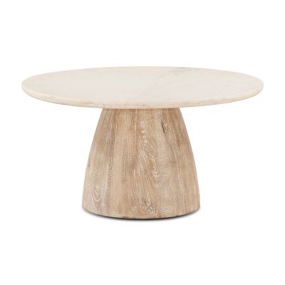 Palm Springs 36" Round White Marble Top with Whitewash Modern Base Coffee Table