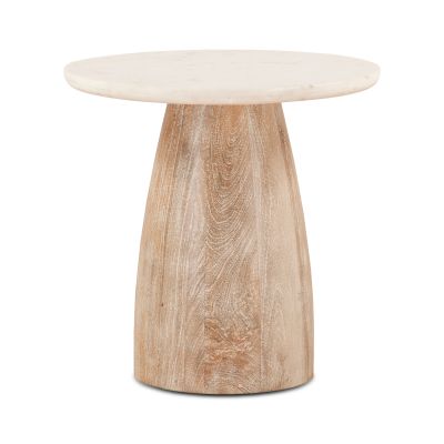 Palm Springs 22" White Marble Round Side Table Modern Base