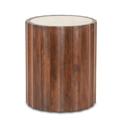 Palermo 18" White Marble Round Side Table Matte Brown