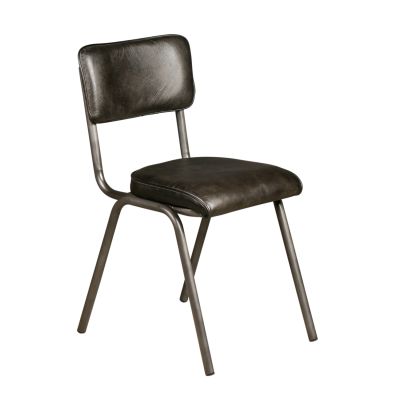 Bill 17" Ebony Leather and Iron Dining Chair