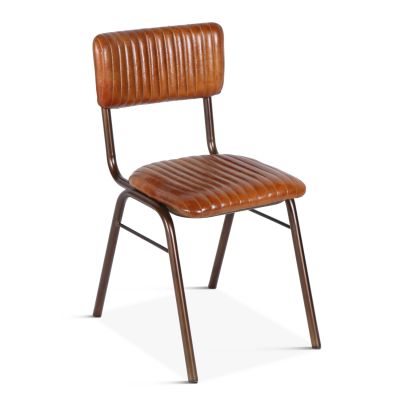 Wellington 17" Ribbed Leather Iron Dining Chair