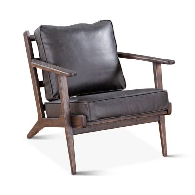 Bobby Black Leather Arm Chair with Dark Wood Arms
