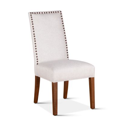 Jones 24" Upholstered Off-White Linen Dining Chair Natural Teak Legs