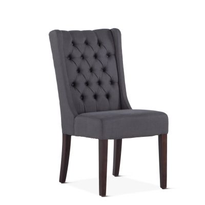 Lara 20" Upholstered Tufted Gray Linen Dining Chair Dark Brown Legs