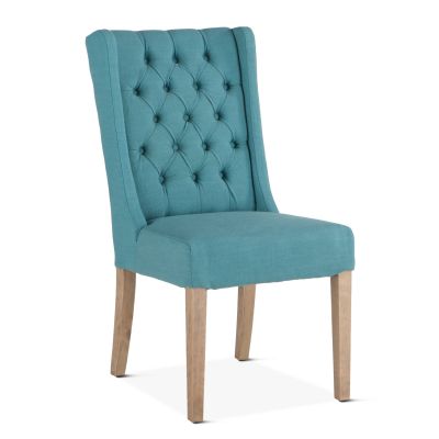 Lara 20" Upholstered Tufted Teal Linen Dining Chair Napolean Legs