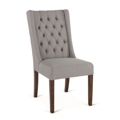 Lara Oxford Gray Linen Dining Chair with Weathered Teak Legs