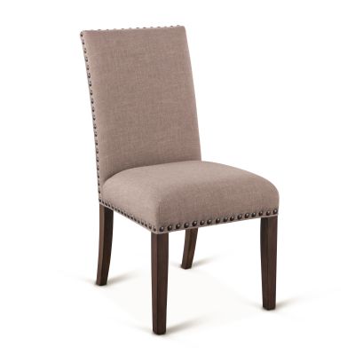 Sofie 21" Upholstered Taupe Linen Dining Chair Weathered Teak Legs