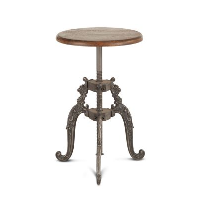 French Vintage Adjustable Stool Weathered Gray