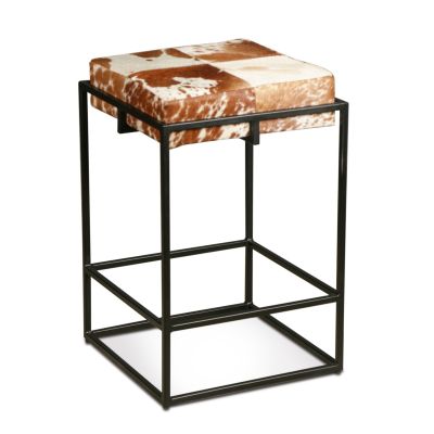 New York 17" Iron and Brown Cowhide Leather Counter Stool