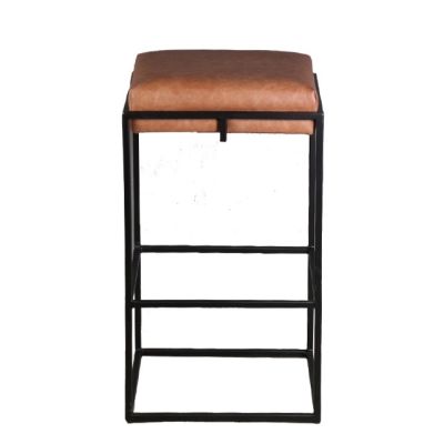 New York 17" Cognac Top-Grain Leather Backless Counter Stool