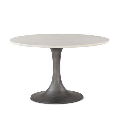 Palm Springs 48" White Marble Round Dining Table Silver Base