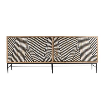 Soloman 80" Sideboard with Bone and Wood Inlay on a Metal Base