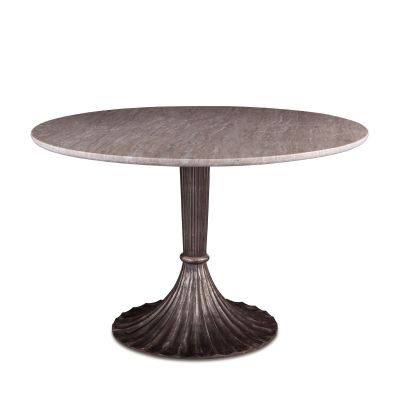 Palm Springs 48" Brown Lajaria Marble Round Dining Table Fluted Iron Decorative Base