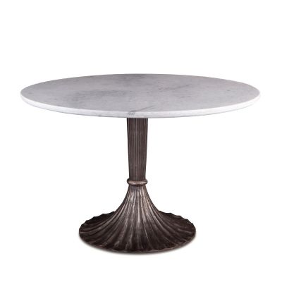 Palm Springs 48" White Marble Round Dining Table Fluted Iron Decorative Base