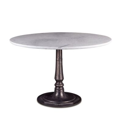 White Marble  48" Round Dining Table with Cafe Cast Iron Base