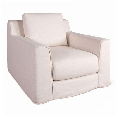 Gatsby Palladium Swivel Accent Chair in White Linen Slipcover