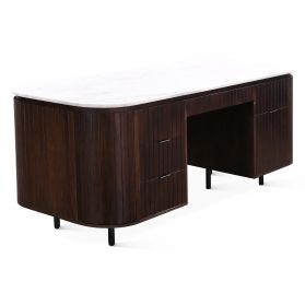 Athena 72"  Office Desk with Travertine Top and Aged Mahogany