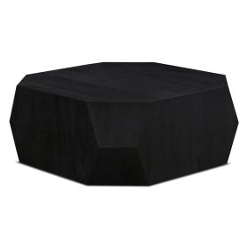 Basalt Geometric Wooden Coffee Table in Distressd Black