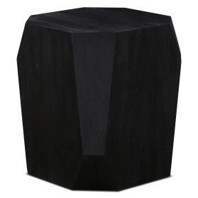 Basalt Geometric Wooden Side Table in Distressd Black