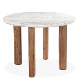 Barcelona 54" White Marble Reclaimed Wood Dining Table