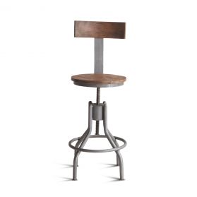 Industrial Loft Adjustable Stool with Backrest in Weathered Gray