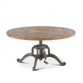 Industrial Loft 42" Adjustable Round Coffee Table Weathered Teak