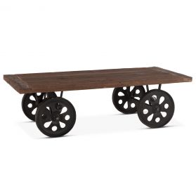 Industrial Loft 64" Reclaimed Wood Coffee Table with Wheels