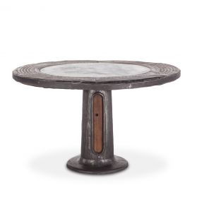 Industrial Loft Wagon Wheel Round Dining Table with Marble
