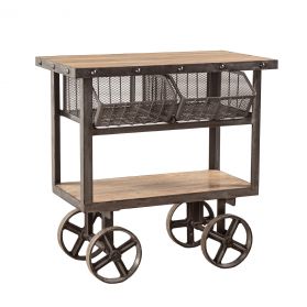 Industrial Teak 36" Reclaimed Utility Cart Table Oiled Teak