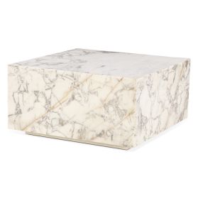 Nile 32" in Drum Coffee Table in Alabaster Marble