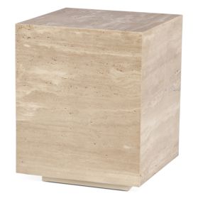 Nile 18" Drum Side Table in Travertine Stone