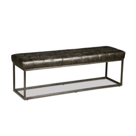 New York 54" Iron and Black Leather Bench