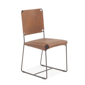 New York 17" Buffalo Leather and Iron Dining Chair Brown