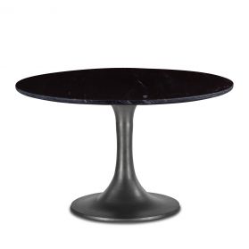 Palm Springs 48" Black Antique Marble Round Dining Table Silver Base