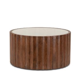 Palermo 35" White Marble Round Coffee Table Matte Brown