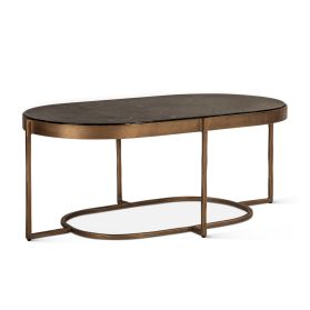 Reno 43" Coffee Table with Black Marble and Antique Brass Base