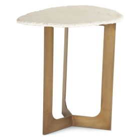 Reno 24" Side Table in White Marble and Antique Brass Base