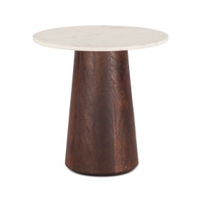 Serene 22" Mango Wood and White Marble Side Table Espresso
