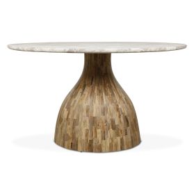 Solomon 54" Round Dining Table with Capri Beige Marble and Natural Base