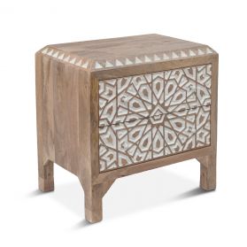 Tangiers 26" Hand Carved Night Stand Natural White